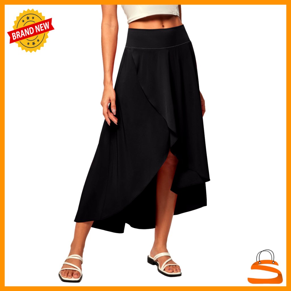 High Waist Wrap Skirt With Built-In Shorts, Ruffle Hem, Active Wear